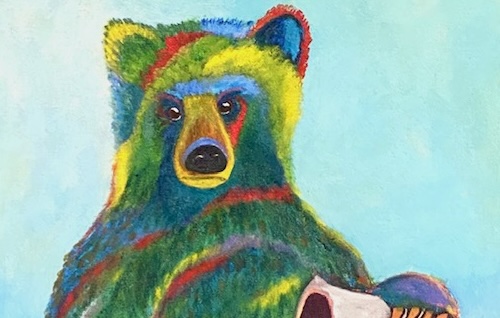 Painting of colorful bear.